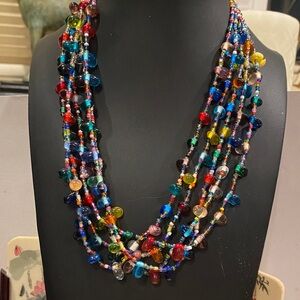 5 Strand Multicolor Glass Beaded Necklace